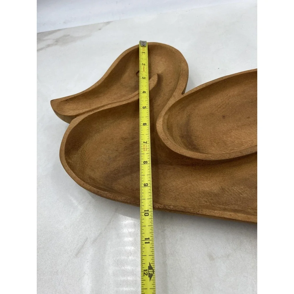 Vintage Wooden Duck Serving Tray 3 Section Nut Dish Hand Carved Philippines Wood